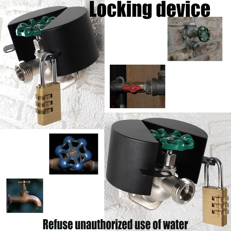 Dakekou Faucet Locks Outdoor,Hose Spigot，Made of Metal Suitable for Garden Faucets,Hose BibWater Hose,Water Faucet Lock,Prevent Water Bandit(Black with Padlock) - Image 3